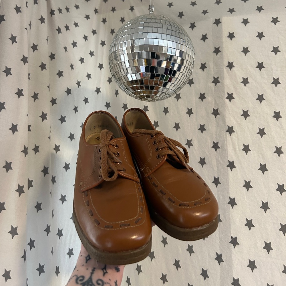 Oomphies by Kaufman Brown Vintage Leather Loafers granny shoes 70’s disco shoes